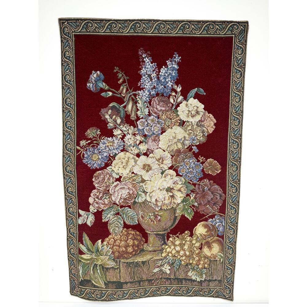 1970's Large Wall Hanging Woven Vintage French Floral Tapestry in Excellent Cond